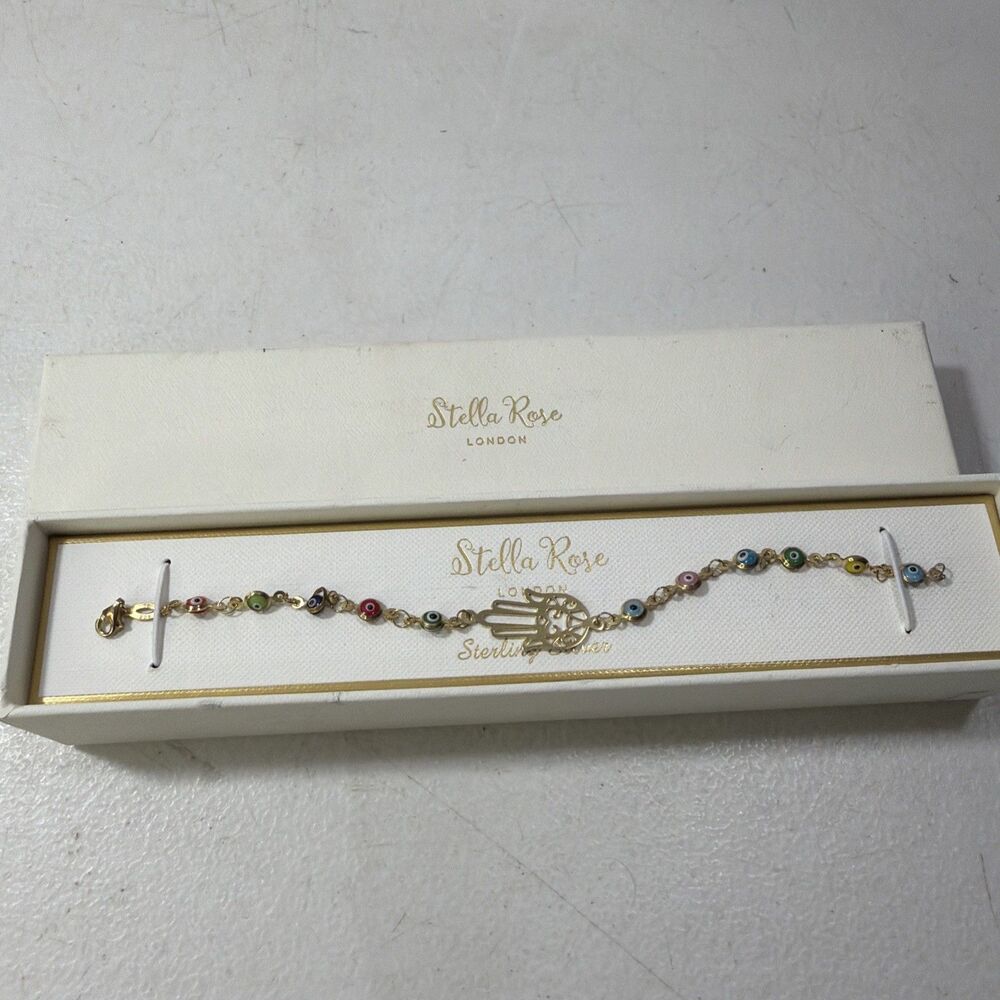 Stella Rose London 925 Sterling Silver Evil Eye Bracelet 7.25” Boxed